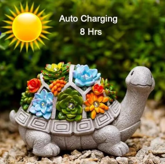 Solar Turtle Garden Statue With LED Flowers - Cute Outdoor Solar Light For Yard, Patio, Lawn Decoration, Housewarming Gift