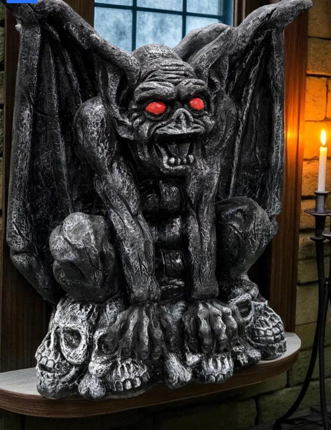 Gargoyle Stone Statue 20in Large Winged Outdoor Decor, Sitting Gargoyle ...