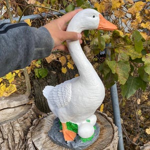 Large 19&quot; Cement porch Goose Statue, American Dress up goose statue life-size American Porch Goose Statue, Bird Garden, outdoor goose Gift