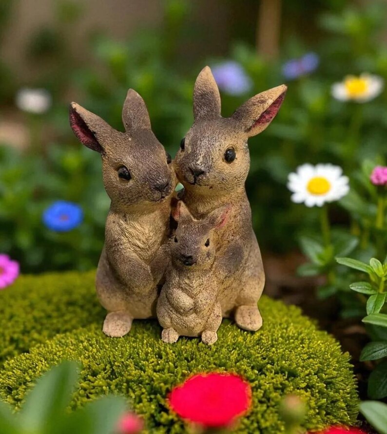 Concrete Rabbit Family Statue, Weatherproof Garden Lawn Decor - Etsy