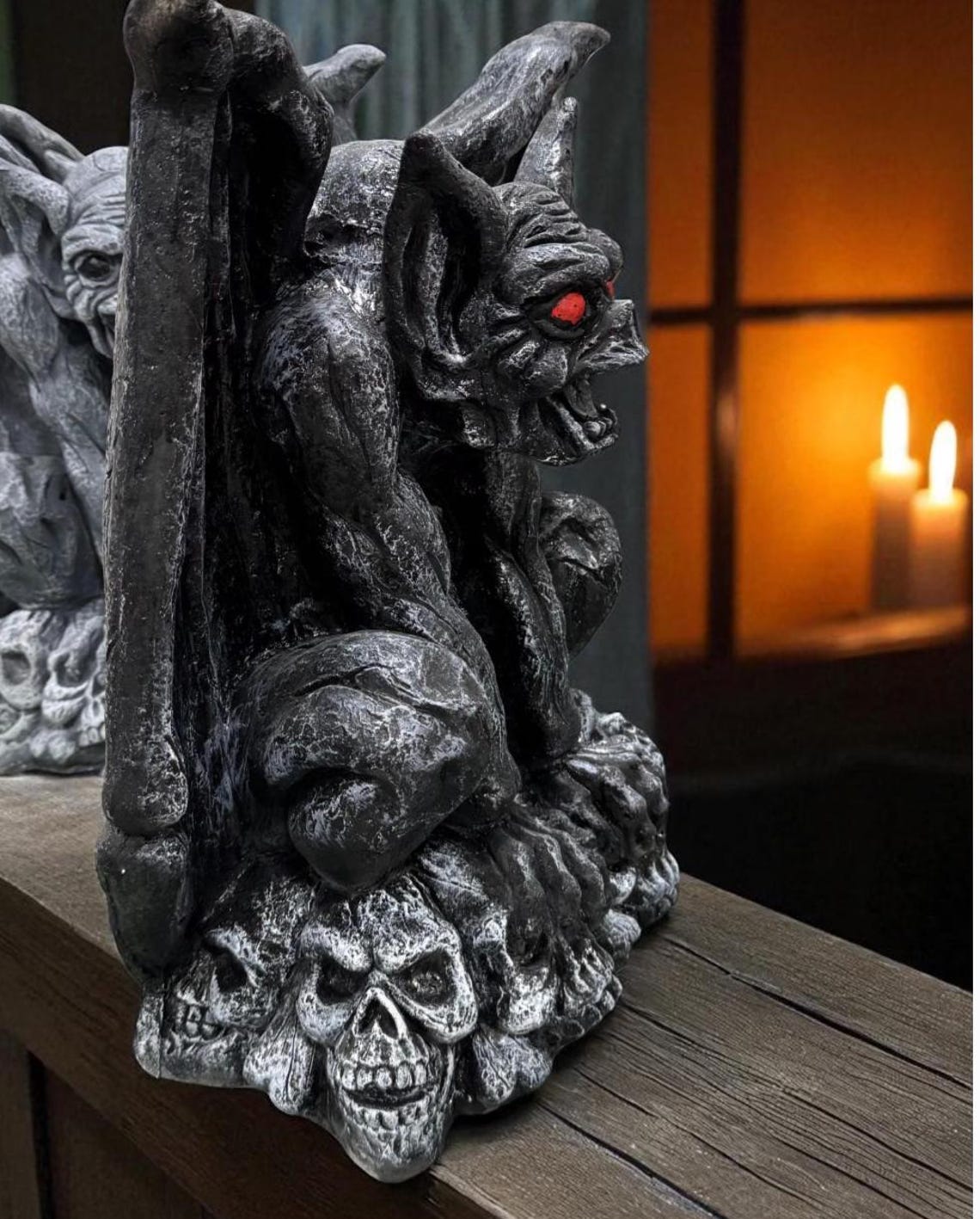 Gargoyle Stone Statue 20in Large Winged Outdoor Decor, Sitting Gargoyle ...