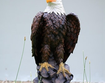 Hand-Painted Concrete Bald Eagle Statue, Patriotic Garden Decor, 24 inch