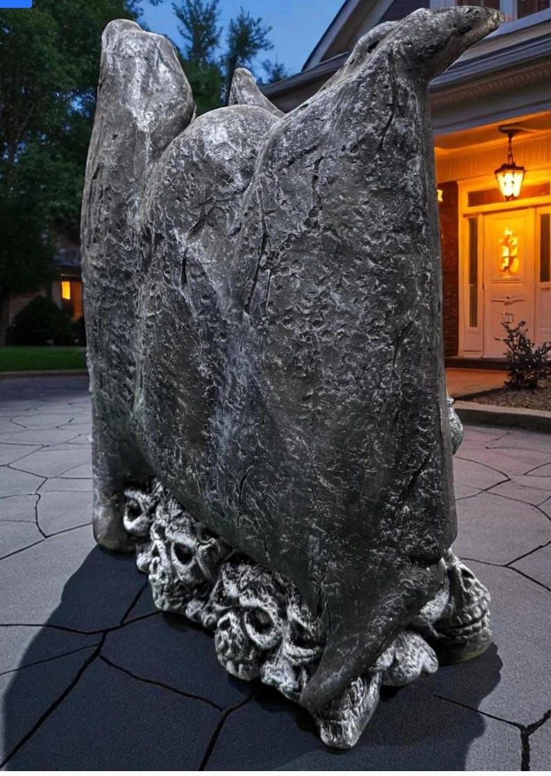 Gargoyle Stone Statue 20in Large Winged Outdoor Decor, Sitting Gargoyle ...