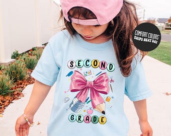 Second Grade Girls Shirt Coquette Comfort Colors Back To School Shirt 2nd Grade Shirt Kids School Girls 2nd Grade Shirt First Day School