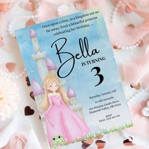 Princess Birthday Invitation: Pink Castle Party, Editable Canva Template (Digital Download)