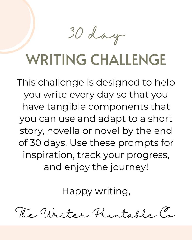 30 Day Writing Challenge Printable Writing Template Novel Writing