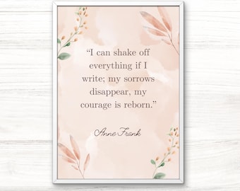 Inspirational Anne Frank Quote Printable Wall Art | Literary Digital Download | Print for Home Decor | Book Lover Gift | Peach Wall Art