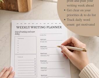 Weekly Writing Printable | Writing Tracker | Workbook for Writers | Novel Writing Worksheet | Fiction Writing Template | Writing Checklist