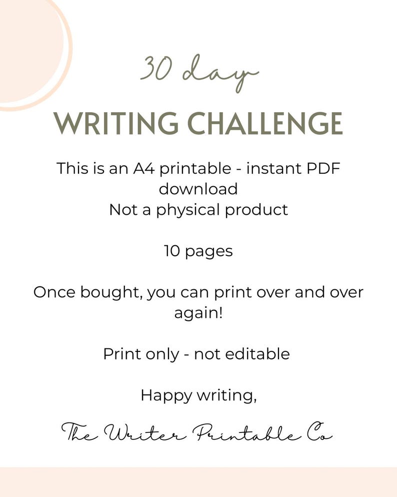 30 Day Writing Challenge Printable Writing Template Novel Writing