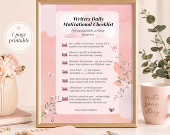 Writers Daily Motivational Checklist | New Writer Motivation | Printables for Writers | New Writers Guide | Gifts for Writers | Writing Help