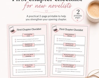 Novel First Chapter Checklist | Printable Writing Guide for New Authors | Novel Writing Help | Fiction Writing | First Chapter Help