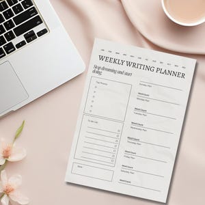 Afdrukbare weekplanner | A4-schrijftracker |Woordenlogboek voor schrijvers | Eenvoudig voortgangsblad schrijven | Schrijvers direct downloaden