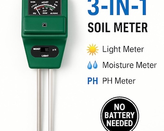 Medidor de pH de suelo 3 en 1: Analizador de plantas para humedad, luz y pH. Analizador de suelo para jardín, plantas de interior, césped y exteriores.