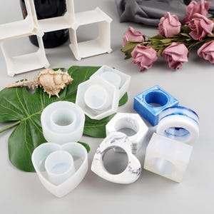 4 Formen Minimalist Serviettenhalter Ring Harz Formen Kit Runde Quadrat Herz Sechseck Serviettenschnallen Harz Gießform Kit
