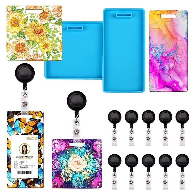 1 Set ID Business Card Silicone Molds Handmade Badge Identification Card Holder Resin Mold With ...
