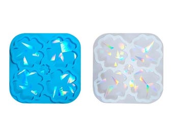 Molde de silicona para posavasos con forma de flor holográfica, para manualidades de resina.