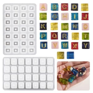 Moldes de silicona para hacer collares, pendientes, llaveros y pulseras hechos a mano con letras pequeñas y cuadradas, moldes de resina epoxi para hacer cuentas con letras cúbicas