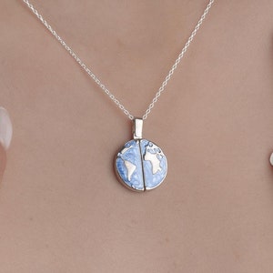 Colar com mapa-múndi de mensagem secreta em prata esterlina 925, presente personalizado para ela, pingente de globo, presente de viajante, joias Wanderlust
