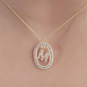 Colar inicial de diamante CZ 925 Prata esterlina, presente de aniversário, joias personalizadas, presente de madrinha, pingente circular, colar da eternidade