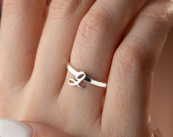 Handwriting Initial Ring 14K Solid Gold Letter Ring Personalized Initial Ring Dainty Alphabet Ring Tiny Letter Ring Script Ring Pinky Ring