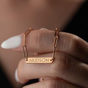 Multiple Name Bar Necklace with Paperclip Chain Personalized Family Name Necklace Engraved Bar Necklace Custom Name Necklace Initial Jewelry