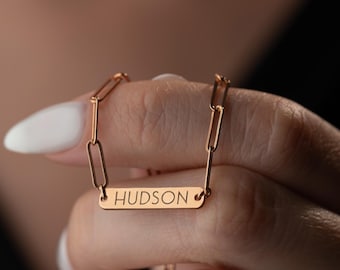 Multiple Name Bar Necklace with Paperclip Chain Personalized Family Name Necklace Engraved Bar Necklace Custom Name Necklace Initial Jewelry
