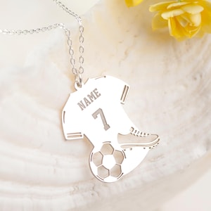 Custom Soccer Jersey Necklace Personalized Name and Number Pendant Football Player Jewelry Sports Fan Necklace Silver Soccer Lover Gift