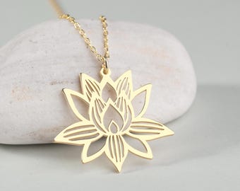 Lotus Flower Necklace Yoga Necklace Dainty Lotus Pendant Spiritual Symbol Necklace Gold Mediation Charm Minimalist Lotus Jewelry