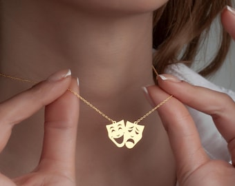 Theatre Mask Necklace, Comedy Tragedy Mask Pendant, Actress Gift, Theater Jewelry, Drama Charm, Gift For Her, Broadway Necklace, Actor Gifts