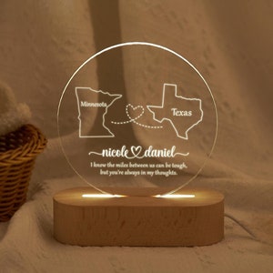 Benutzerdefinierte zwei Karte Nachtlicht, Fern Beziehung Lampe, Going Away Geschenk, Jubiläum Geschenk, Geschenk für Paar, Geburtstagsgeschenk,Freund Geschenk