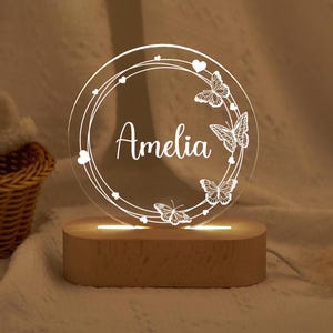Personalised Butterfly Wreath Night Light,Perfect For Mother&#39;s Day,Bedside Lamp,Custom Night Light,Baby Girl Gift,Easter Gift For Kids
