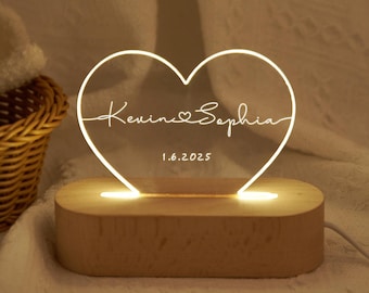 Custom Night Light as Valentines Day Gift,Names and Date,Romantic Gift for Couple,Wedding Desk Lamp,Anniversary Gifts,Engagement Gifts