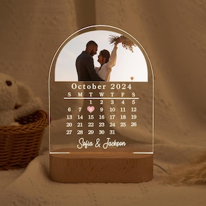 Personalized Wedding Calendar Night Light,Anniversary Acrylic Lamp,Couple Name LED Light,Married Gift For Newlyweds,Engagement Gift