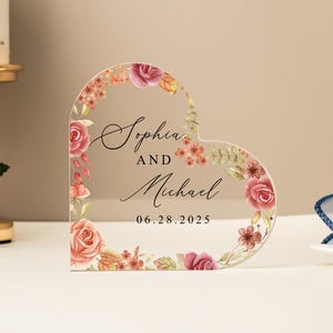 Plaque acrylique personnalisée pour couple,Plaque de mariage avec noms de couple,Plaque d&#39;anniversaire en acrylique en forme de coeur,Cadeau de jeunes mariés,Gfit pour les mariés