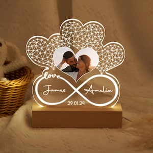 Personalized Photo Led Night Light,Couple Gift,Eternity Love Lamp,Acrylic Night Light,Custom Bedside Lamp,Wedding Gift,Memorial Gift