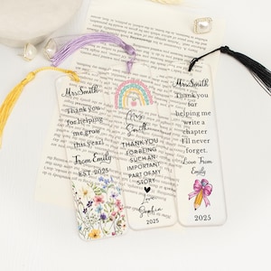 Personalized Bookmark,Teacher Appreciation Gifts,Thank You Gifts for Teacher,Acrylic Book Marks with Tassels for Teacher,Back to School Gift