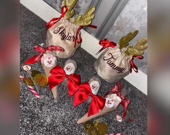 Personalized Velvet Reindeer Treat Bag: Christmas Gift Bag
