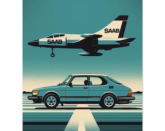 Saab 900 Aviation Art: gicléeposter kunst