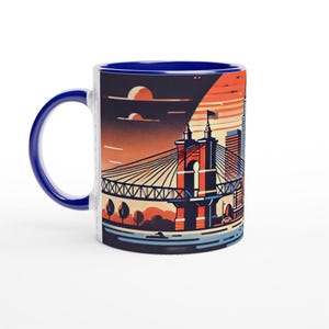 Cincinnati Skyline Ceramic Mug: Colorful Rim Coffee Cup, Gift for Cincinnati Lovers