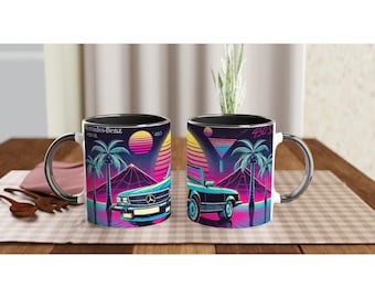 Mercedes 450SL Roadster  | 80s Design | Coffee Cup Gift - White 11oz Ceramic with Color Inside