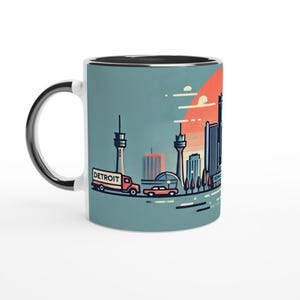 Detroit Skyline Mug 11oz Ceramic Mug with Black Color Inside