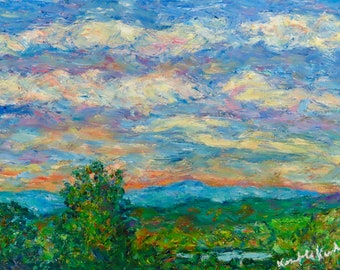 Blue Ridge Cloudscape Oil Painting: Impressionistic Landscape Art