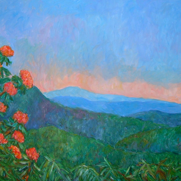 Blue Ridge Morning Art 24x18 Impressionist Oil Painting by Award Winning Artist Kendall Kessler