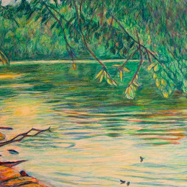 Mid Spring on the New River Art 34 x 23 Impressionist Painting by Award Winner  Kendall F. Kessler