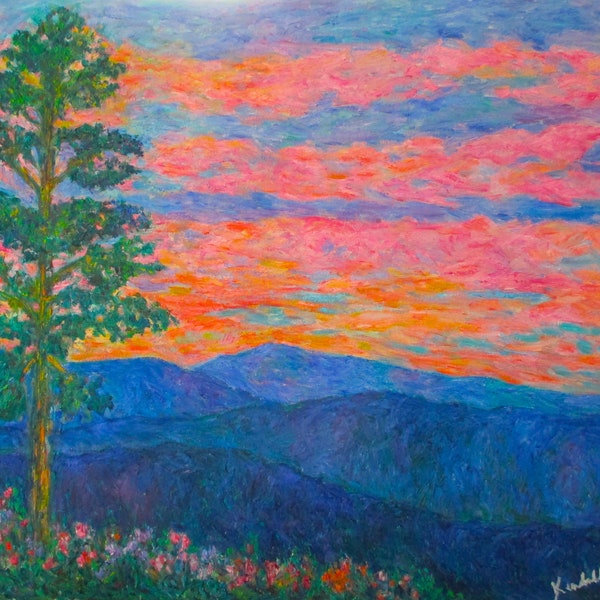 White Pine Sunset on The Blue Ridge Original Impressionist mountainscape 24 x 18 oil painting by Award Winning Artist Kendall F. Kessler