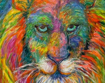 Lion Explosion Art 20x16 Expressionist Animal Oil Ptg by Award Winning Artist Kendall Kessler