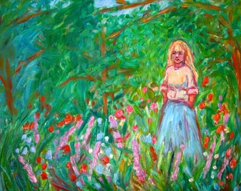 Contemplation 20x16 ORIGINAL OIL PAINTING girl in field Impressionist Kendall Kessler