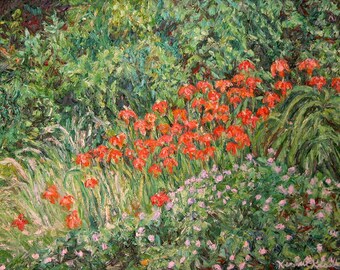 Radford High Day Lilies Art 14x11 Impressionist Landscape Oil Ptg. by Award Win Kendall Kessler