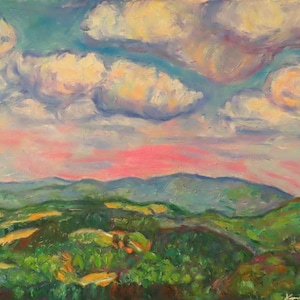 Violet Evening Mountain Oil Painting: Rocky Knob Art, 20x16