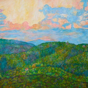 Blue Ridge Cloud Dance Art 40x30 Impressionist  Mountain Painting by Award Win Kendall Kessler